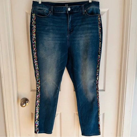 New York & Company Blue Jeans with Multicolor Sequin Detail - Picture 4 of 7